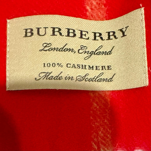Authentic Burberry 100% Cashmere Red Check Scarf - Made in Scotland- Like New - Picture 6 of 10
